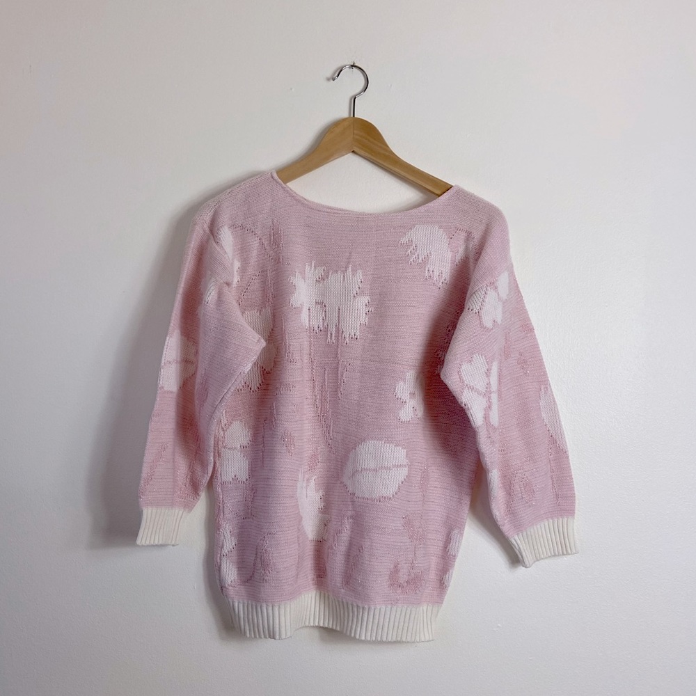 Vintage Pink Floral Knit Sweater
